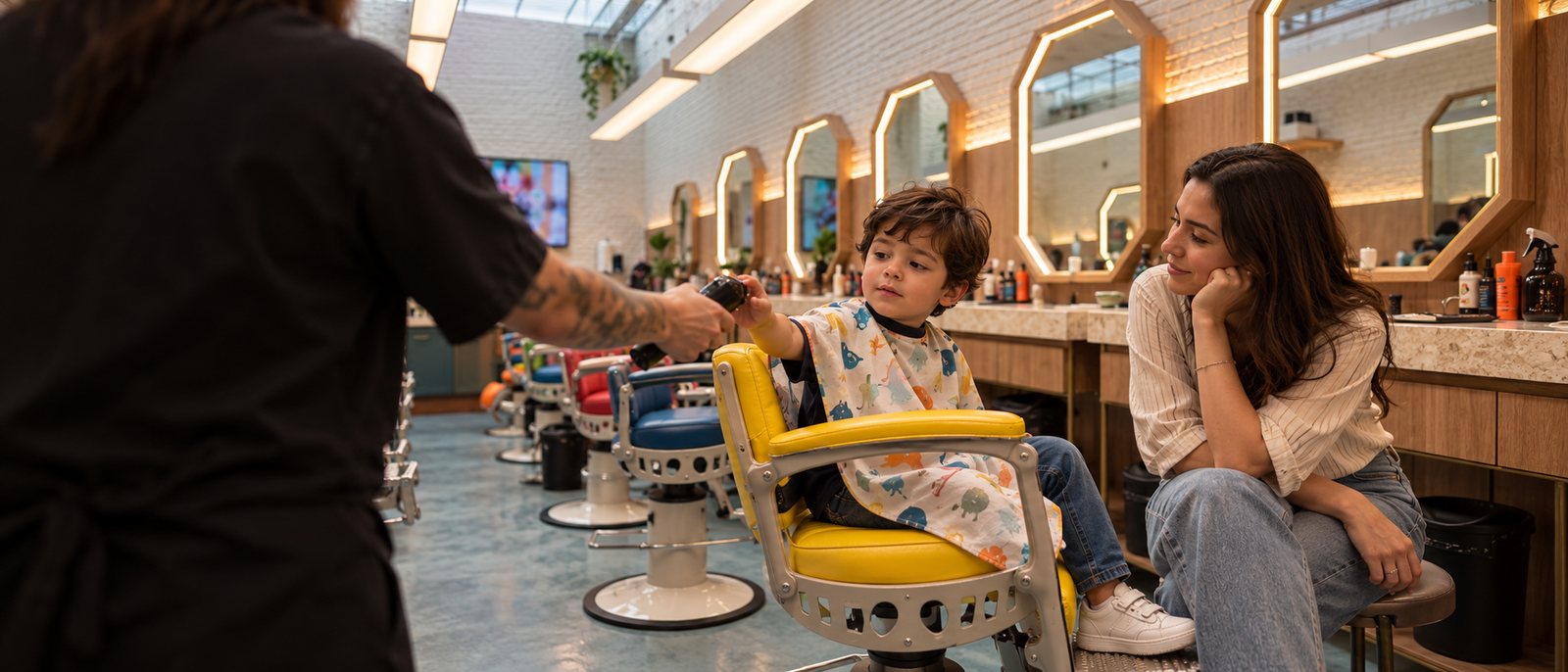 Criança conhecendo a máquina na Corleone Kids